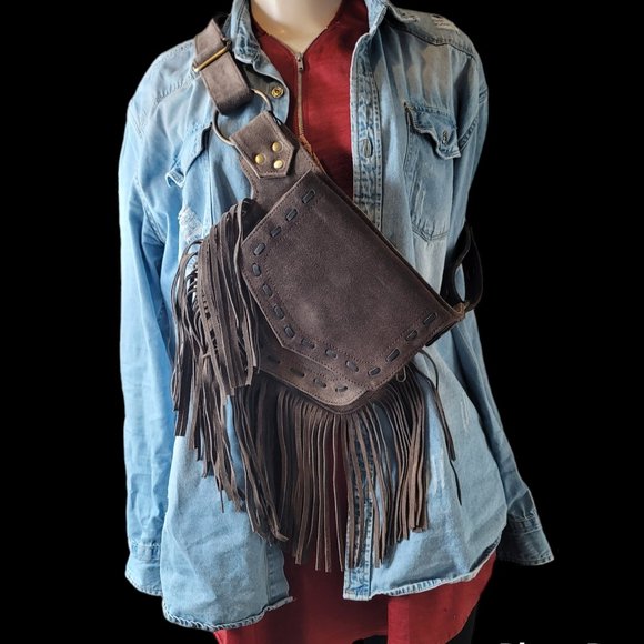 2025Genuine LeatherFestival Cow Girl Pocket Belt | Hip bag with Fringe Coffee… - Picture 10 of 14